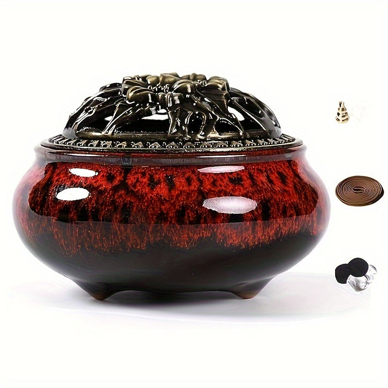 Handcrafted Ceramic Incense Burner Set — Stick Holder, Heat Cover & Trial Incense Included
