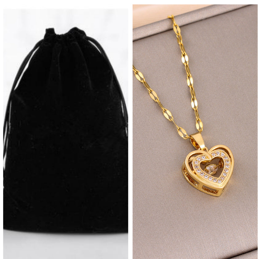 Double-Layer Heart Love Necklace – Rhinestone Titanium Steel Pendant | Valentine's Gift for Her