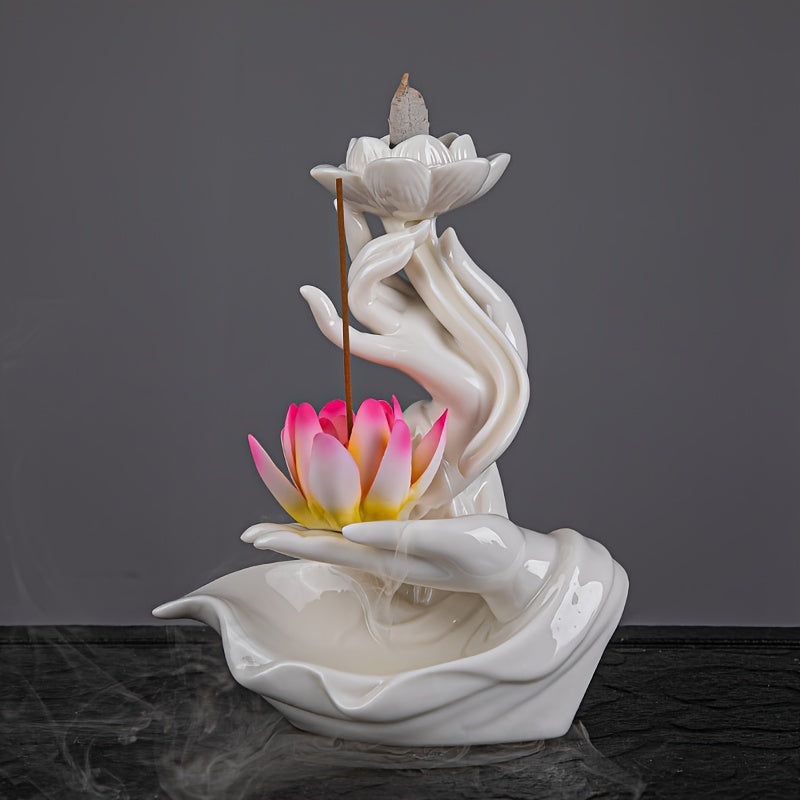 Lotus Waterfall Incense Holder - Celadon Ceramic Backflow Burner for Meditation & Relaxation