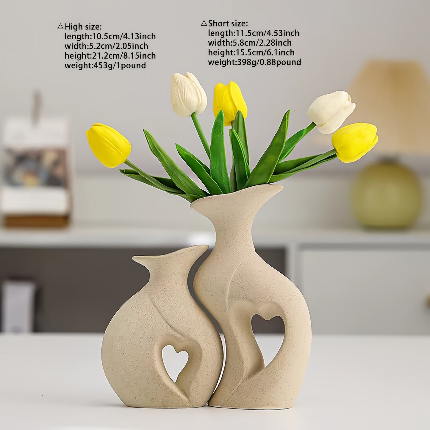 Heart-Shaped Ceramic Vase Set of 2 | Modern Home Decor | White, Black & Cream NZ