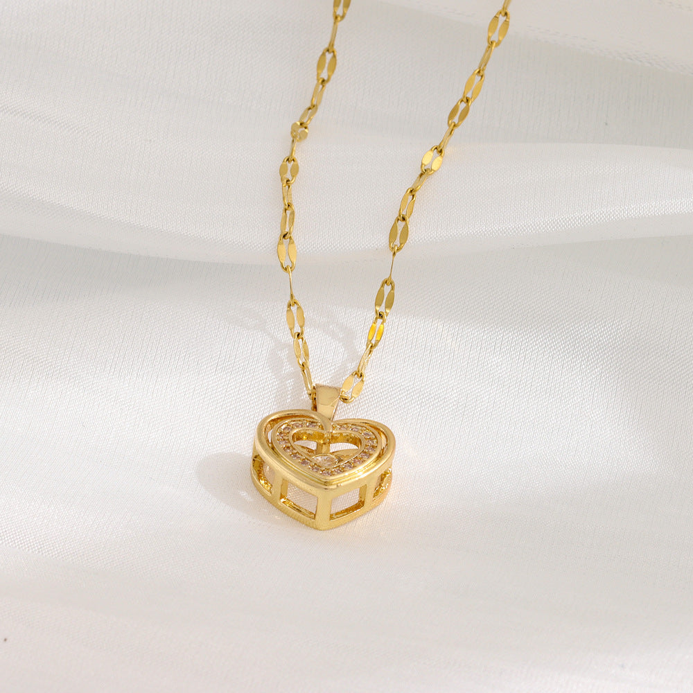 Double-Layer Heart Love Necklace – Rhinestone Titanium Steel Pendant | Valentine's Gift for Her