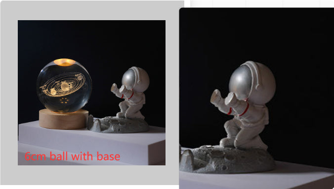 3D Crystal Ball Night Light | Solar System LED Lamp | Wooden Base | 19 Designs NZ