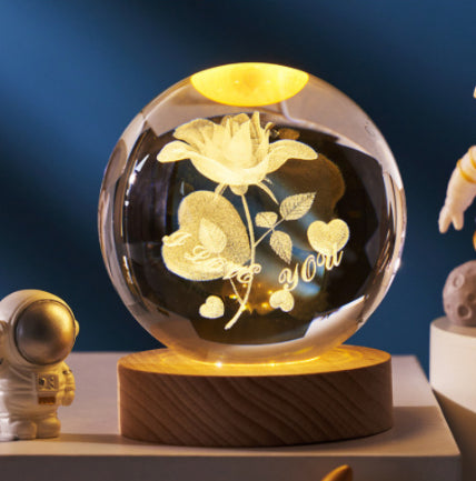 3D Crystal Ball Night Light | Solar System LED Lamp | Wooden Base | 19 Designs NZ