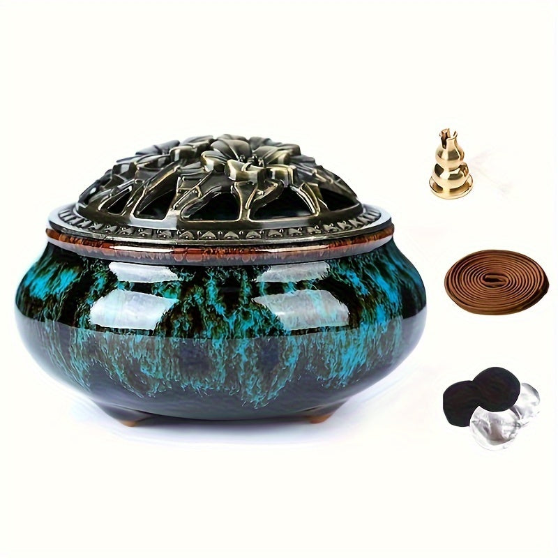 Handcrafted Ceramic Incense Burner Set — Stick Holder, Heat Cover & Trial Incense Included