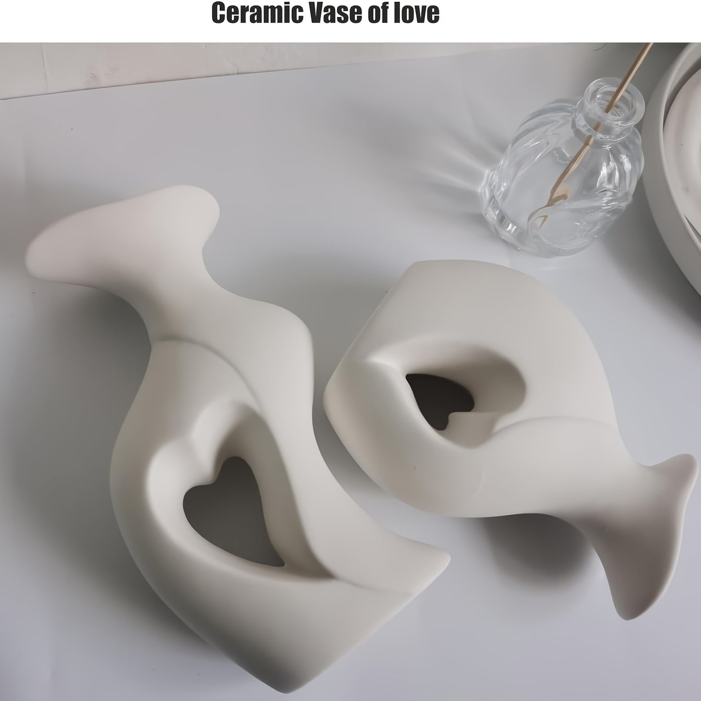 Heart-Shaped Ceramic Vase Set of 2 | Modern Home Decor | White, Black & Cream NZ