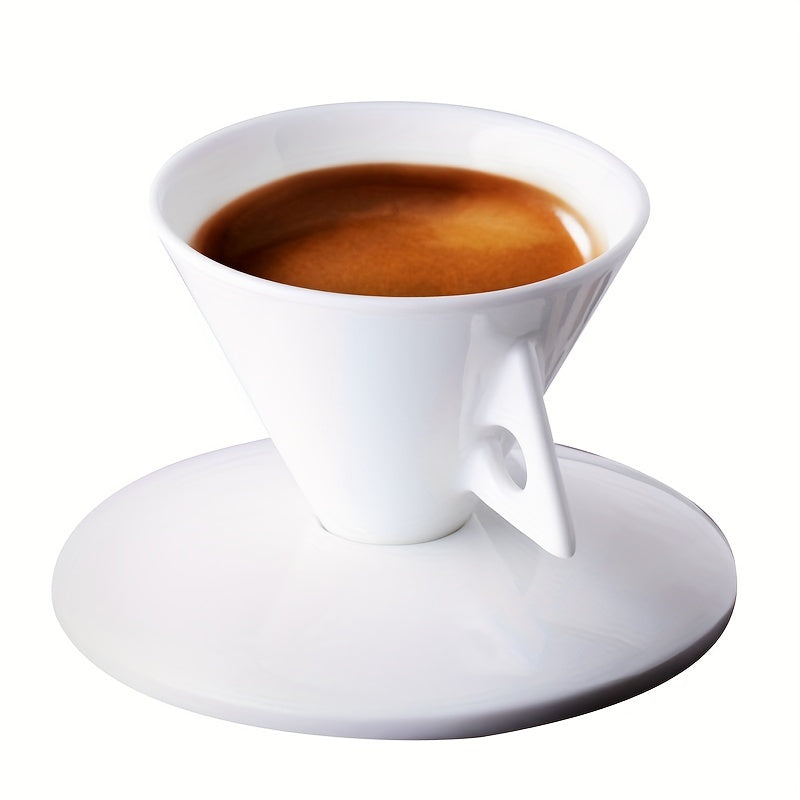 Pyramid Espresso Cup & Saucer Set — Bone China, Set of 2 (70ml)