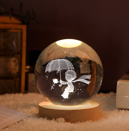 3D Crystal Ball Night Light | Solar System LED Lamp | Wooden Base | 19 Designs NZ