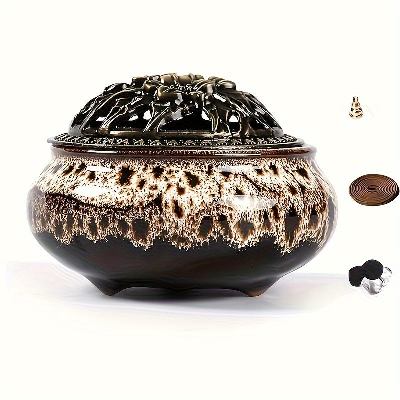 Handcrafted Ceramic Incense Burner Set — Stick Holder, Heat Cover & Trial Incense Included
