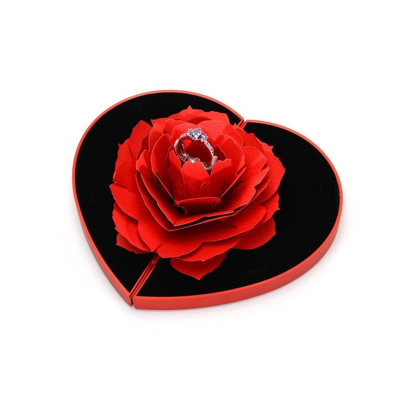 3D Rotating Rose Ring Box – Heart-Shaped Jewellery Gift Box