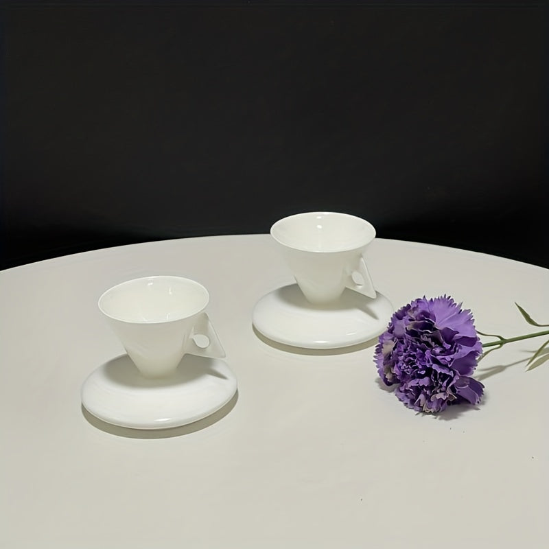 Pyramid Espresso Cup & Saucer Set — Bone China, Set of 2 (70ml)