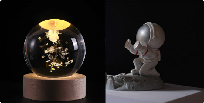 3D Crystal Ball Night Light | Solar System LED Lamp | Wooden Base | 19 Designs NZ
