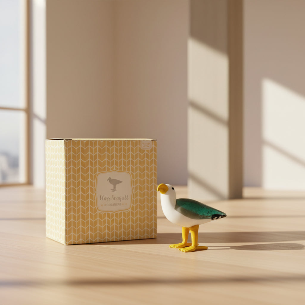Decorative goose figure with a patterned box on a white background