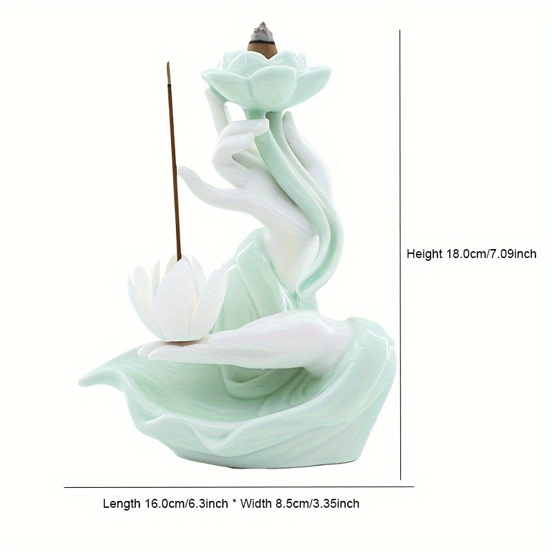 Lotus Waterfall Incense Holder - Celadon Ceramic Backflow Burner for Meditation & Relaxation