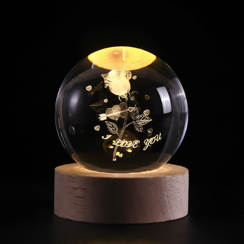 3D Crystal Ball Night Light | Solar System LED Lamp | Wooden Base | 19 Designs NZ