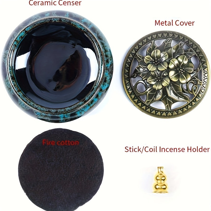 Handcrafted Ceramic Incense Burner Set — Stick Holder, Heat Cover & Trial Incense Included