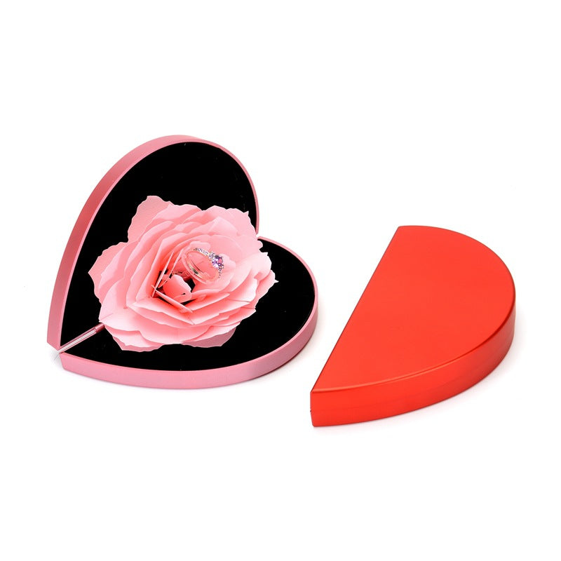 3D Rotating Rose Ring Box – Heart-Shaped Jewellery Gift Box