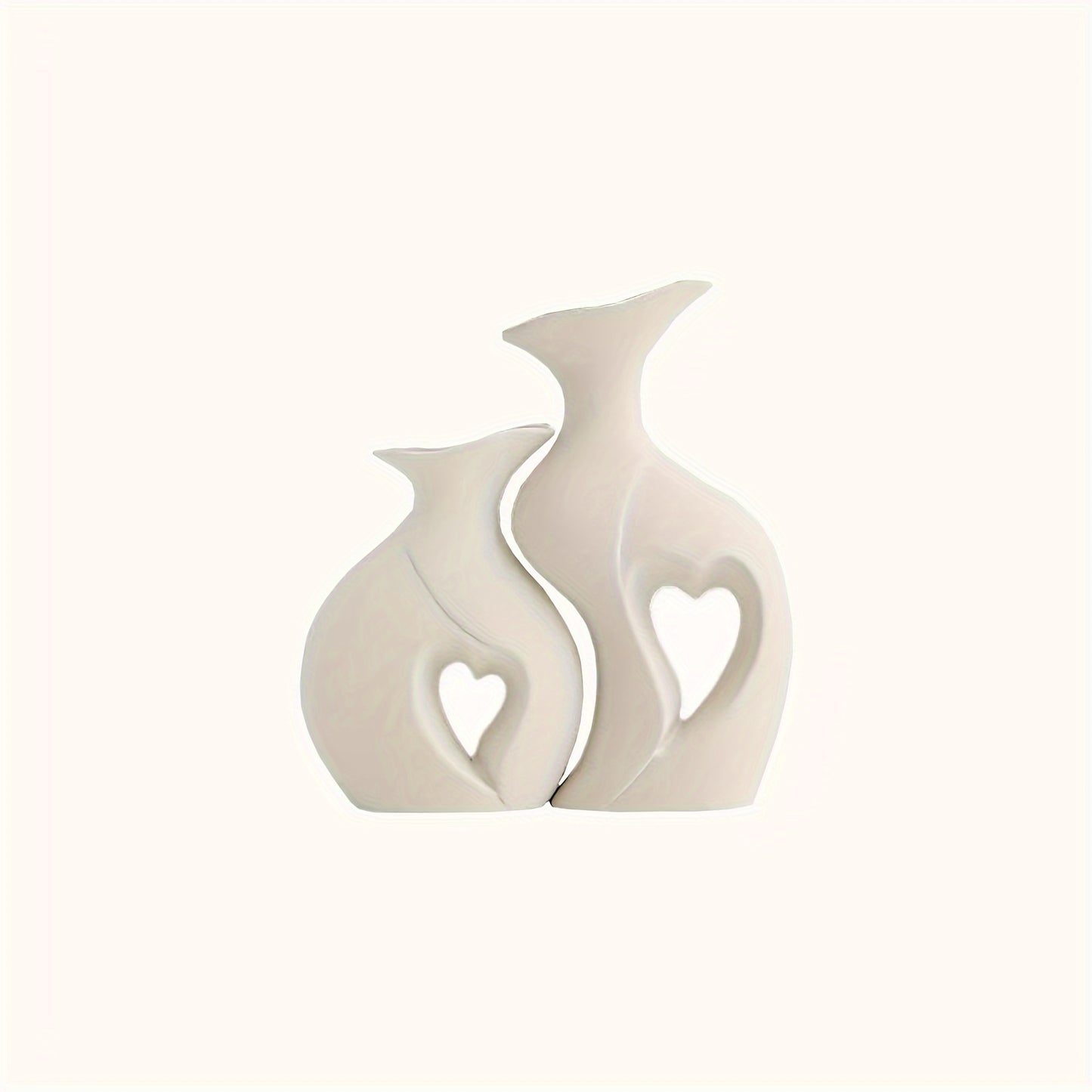 Heart-Shaped Ceramic Vase Set of 2 | Modern Home Decor | White, Black & Cream NZ