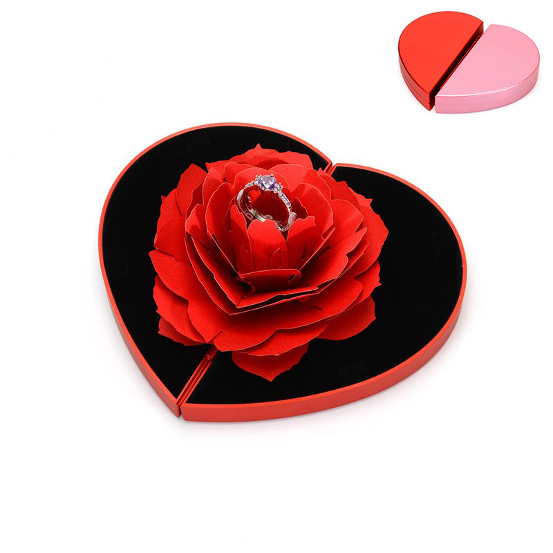 3D Rotating Rose Ring Box – Heart-Shaped Jewellery Gift Box