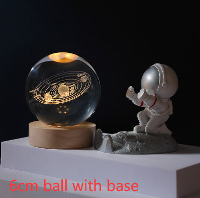 3D Crystal Ball Night Light | Solar System LED Lamp | Wooden Base | 19 Designs NZ