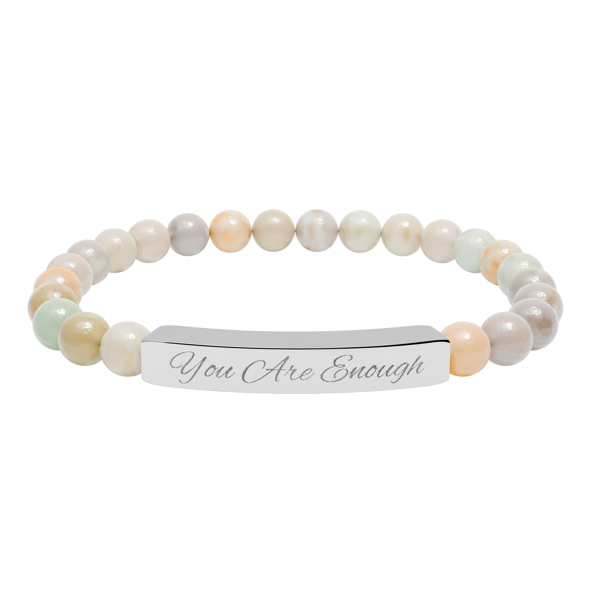Beaded bracelet with a silver tag labeled 'riverdown' on a white background