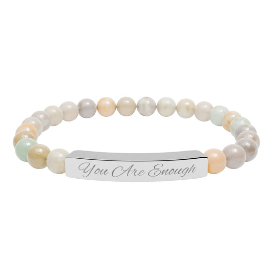 Beaded bracelet with a silver tag labeled 'riverdown' on a white background