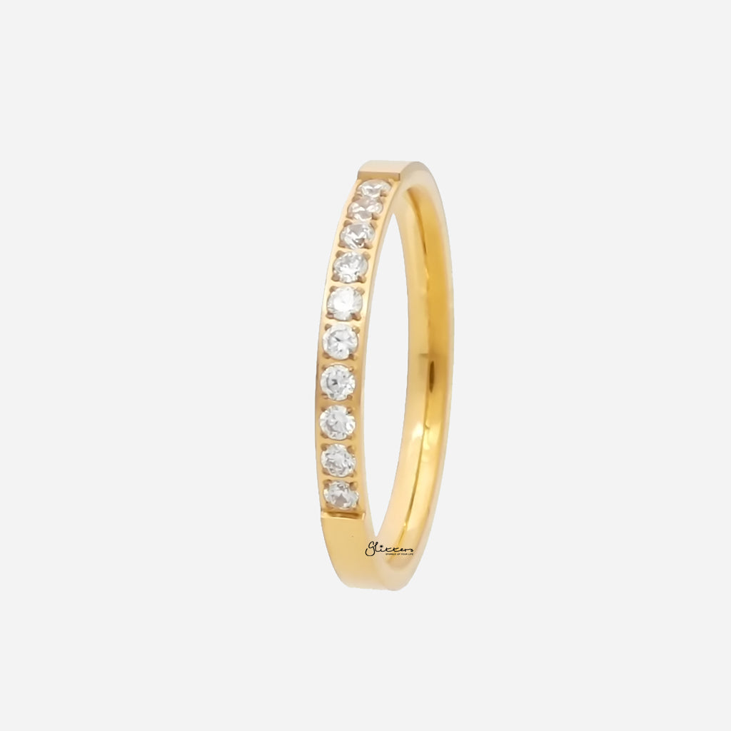 18K Gold Band Ring with 10 CZ Stones | Stainless Steel