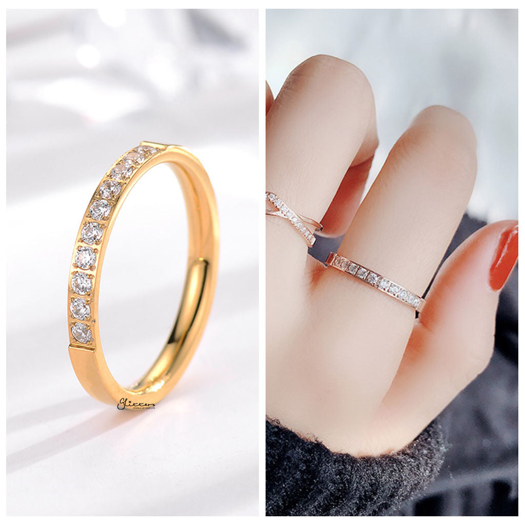 18K Gold Band Ring with 10 CZ Stones | Stainless Steel