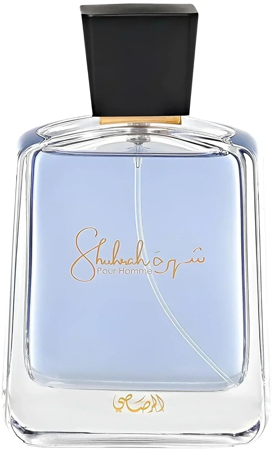 Perfume bottle with a black cap on a white background