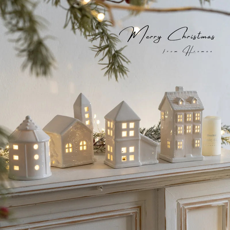 LED Ceramic Village House Ornament | Glowing Festive Figurine | 4 Styles NZ