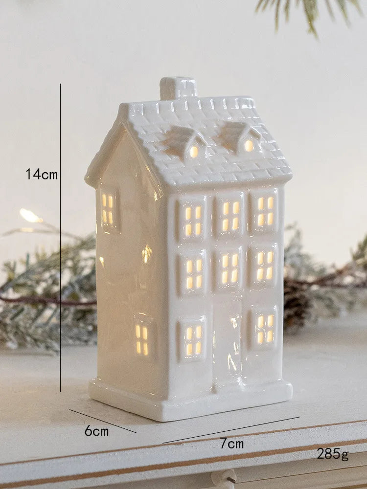 LED Ceramic Village House Ornament | Glowing Festive Figurine | 4 Styles NZ