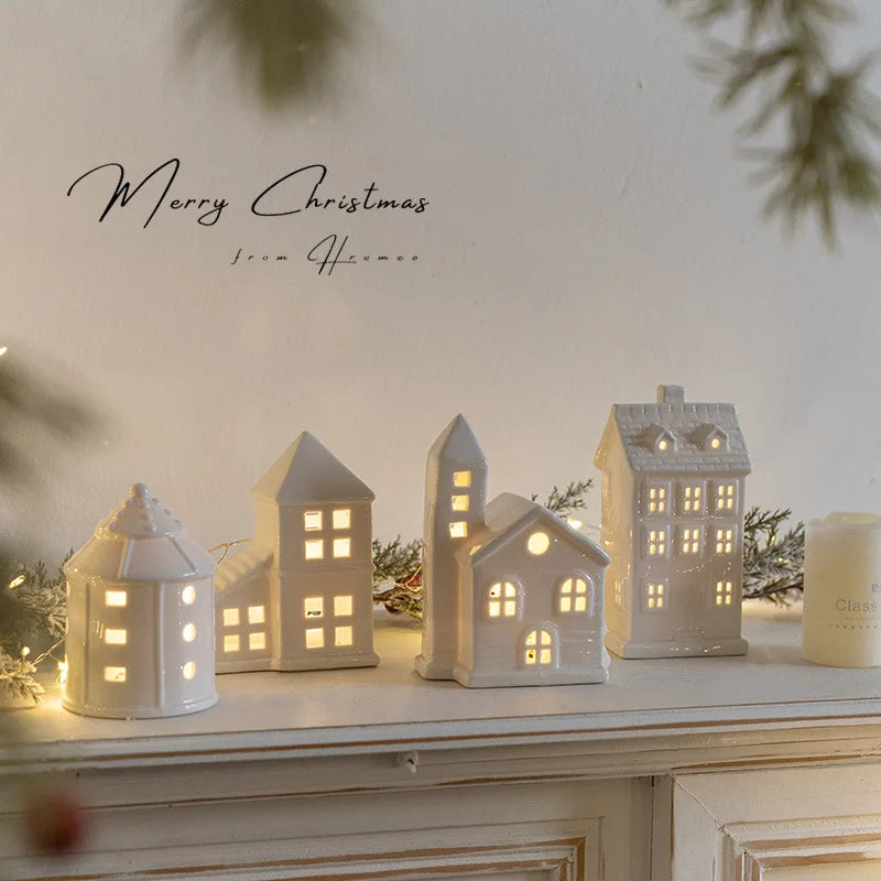 LED Ceramic Village House Ornament | Glowing Festive Figurine | 4 Styles NZ