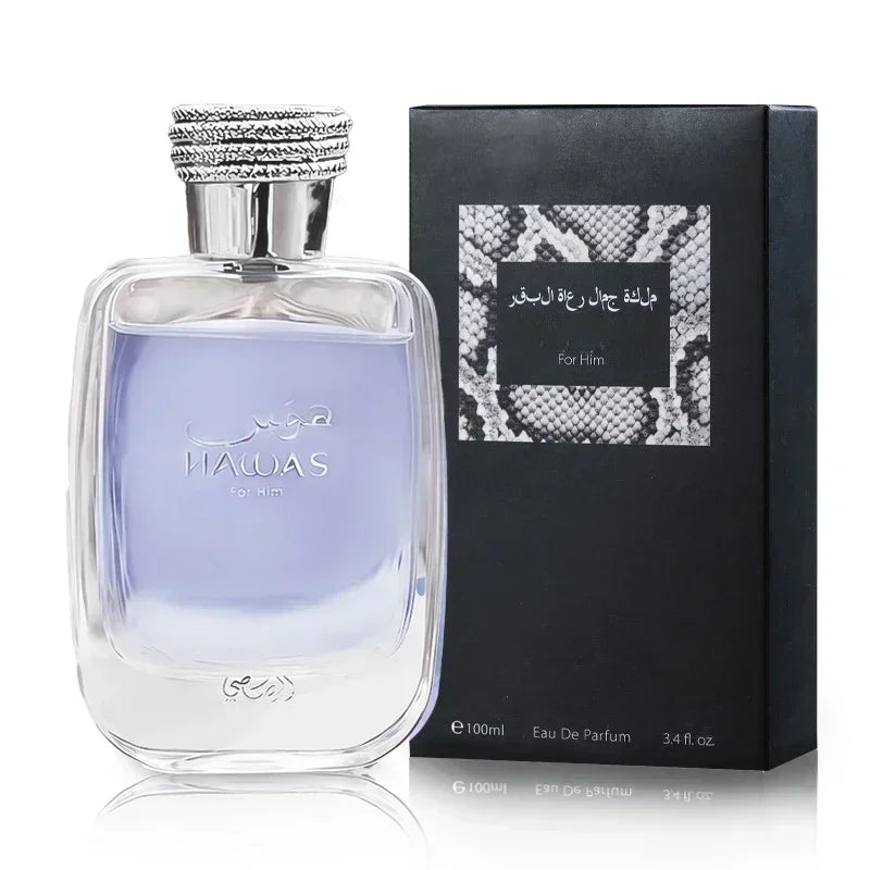 Perfume bottle with packaging on a white background