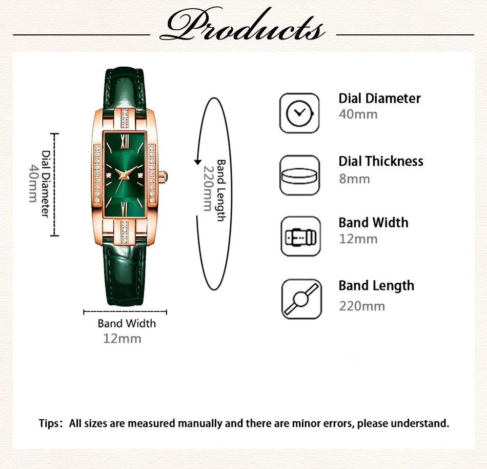 Women's Square Dial Quartz Watch | Leather Strap & Bracelet Set | Green & Red NZ