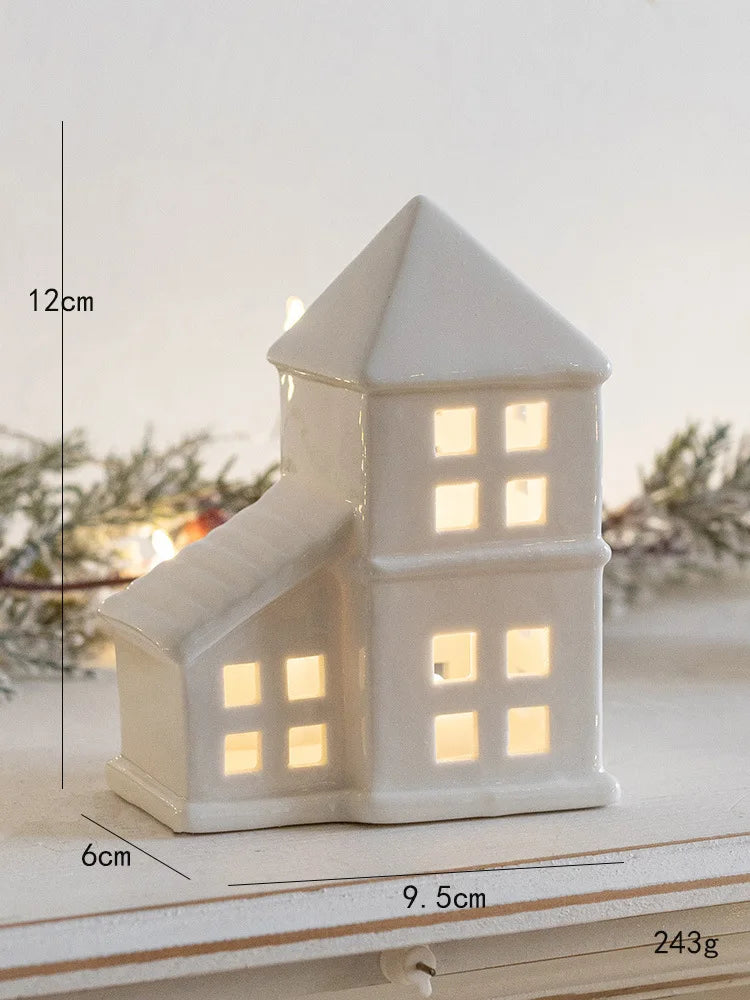 LED Ceramic Village House Ornament | Glowing Festive Figurine | 4 Styles NZ