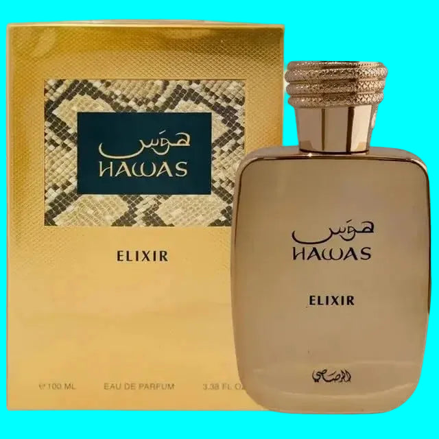 Hawas Elixir perfume bottle and packaging on a white background