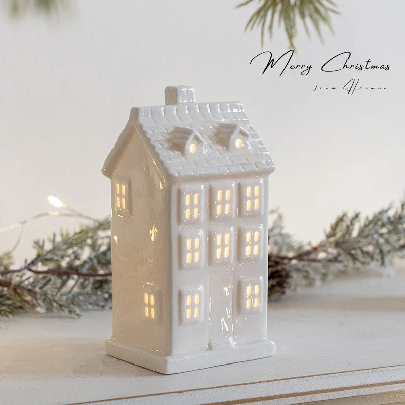 LED Ceramic Village House Ornament | Glowing Festive Figurine | 4 Styles NZ