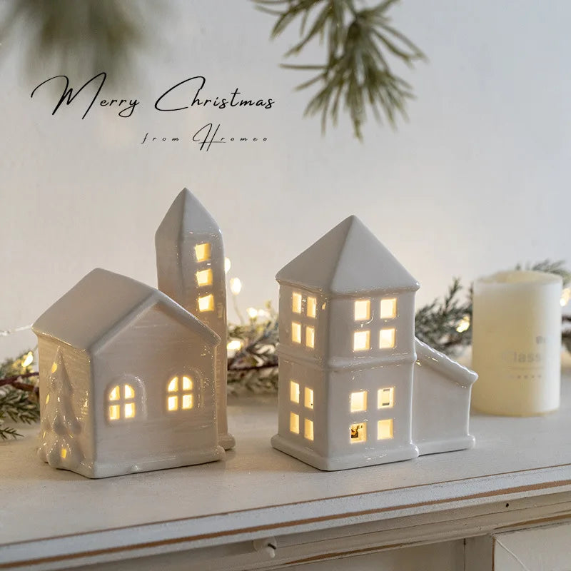 LED Ceramic Village House Ornament | Glowing Festive Figurine | 4 Styles NZ
