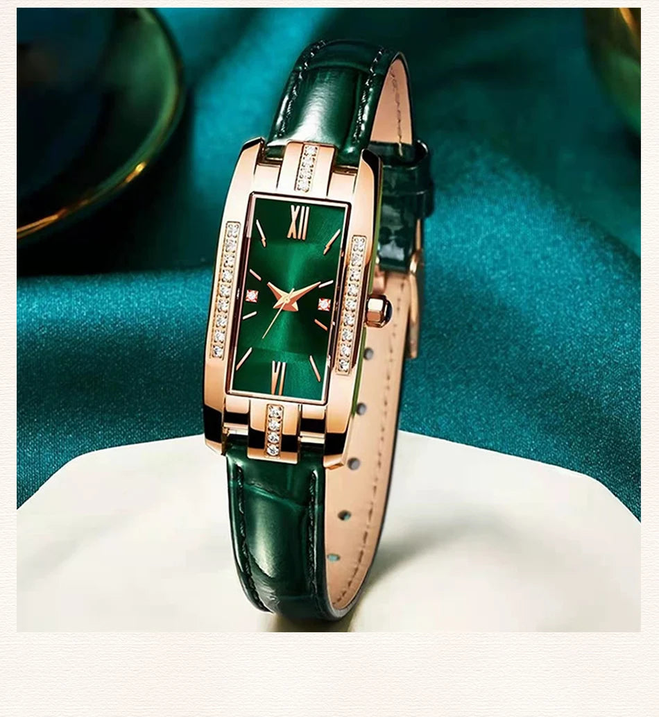 Women's Square Dial Quartz Watch | Leather Strap & Bracelet Set | Green & Red NZ
