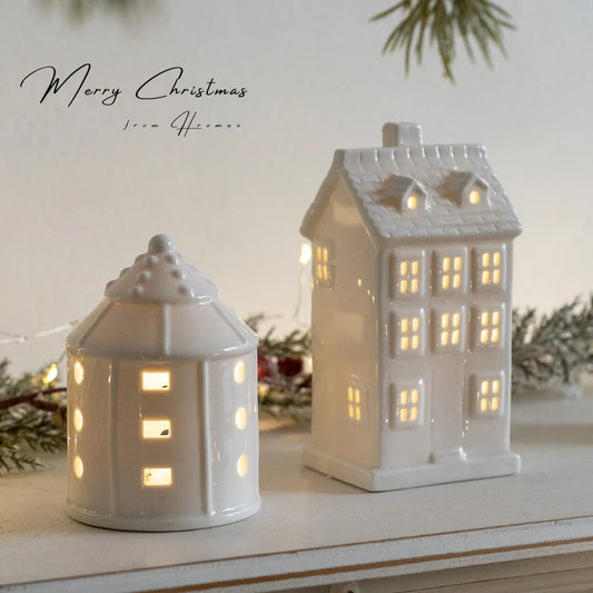 LED Ceramic Village House Ornament | Glowing Festive Figurine | 4 Styles NZ