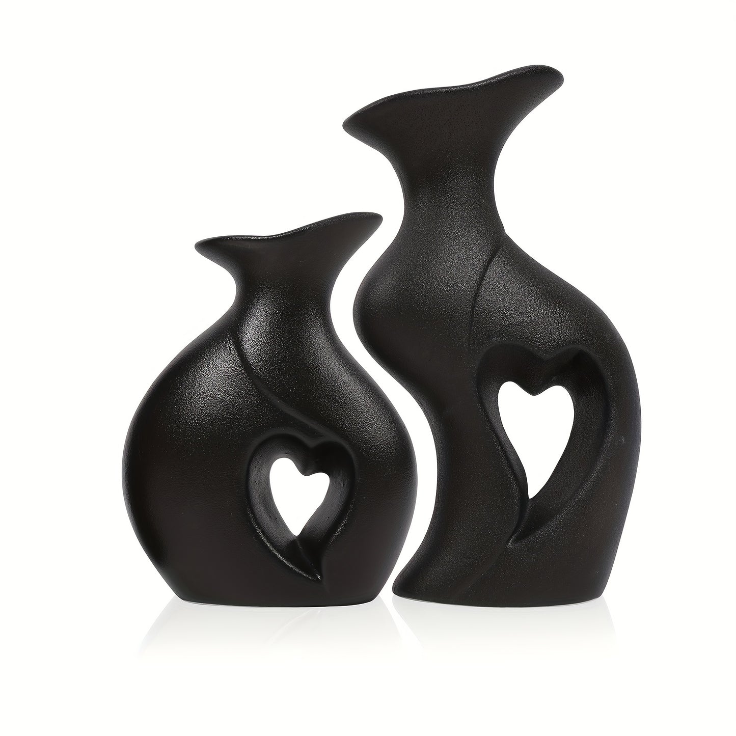 Heart-Shaped Ceramic Vase Set of 2 | Modern Home Decor | White, Black & Cream NZ