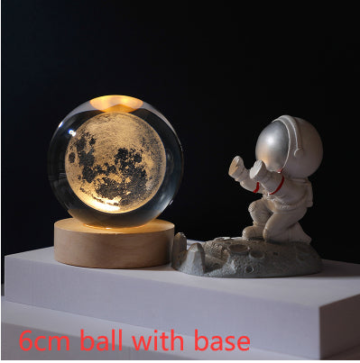 3D Crystal Ball Night Light | Solar System LED Lamp | Wooden Base | 19 Designs NZ