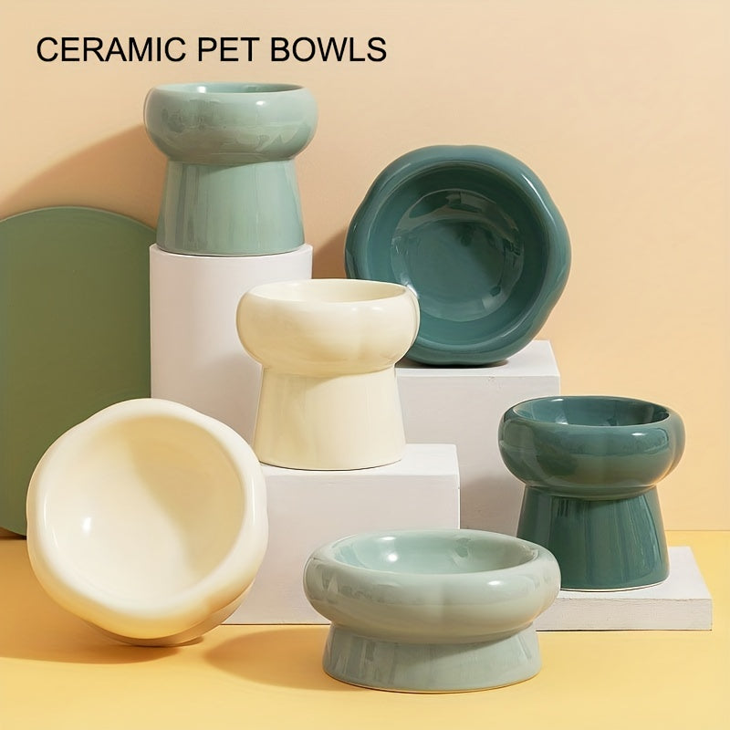 Elevated Ceramic Pet Bowls Set - Raised Dog & Cat Food & Water Bowls for Healthy Feeding