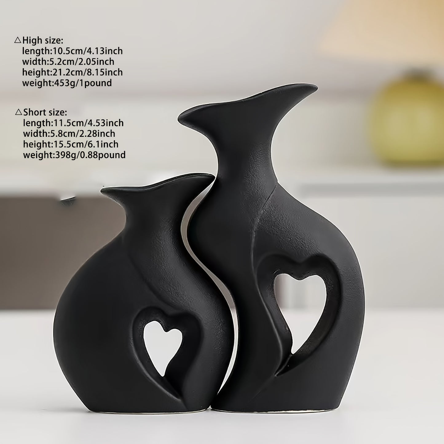 Heart-Shaped Ceramic Vase Set of 2 | Modern Home Decor | White, Black & Cream NZ