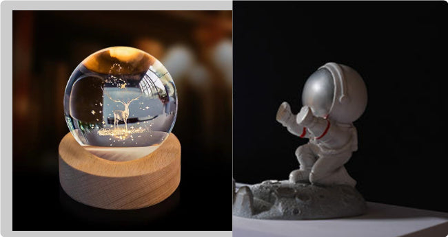 3D Crystal Ball Night Light | Solar System LED Lamp | Wooden Base | 19 Designs NZ