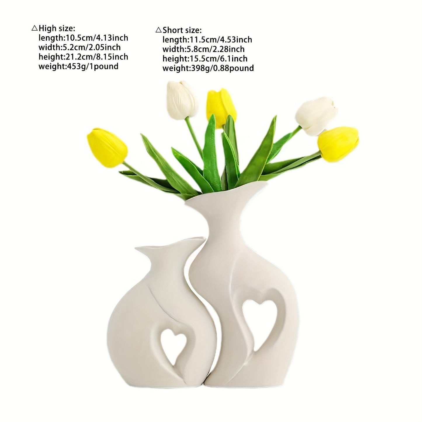Heart-Shaped Ceramic Vase Set of 2 | Modern Home Decor | White, Black & Cream NZ