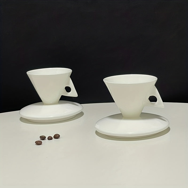 Pyramid Espresso Cup & Saucer Set — Bone China, Set of 2 (70ml)