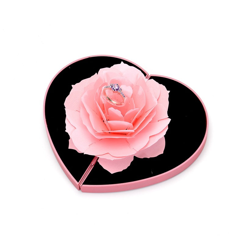 3D Rotating Rose Ring Box – Heart-Shaped Jewellery Gift Box