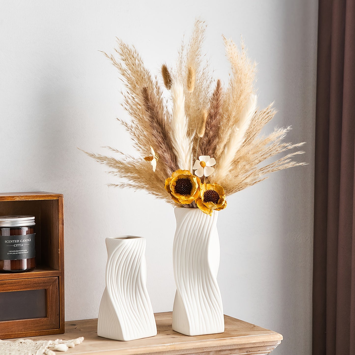 Ceramic Vase Set of 2 | Modern Minimalist Oblong Planters | Home Decor NZ