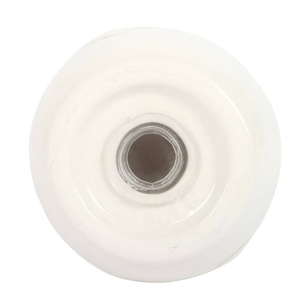 White wheel with a central hub on a white background