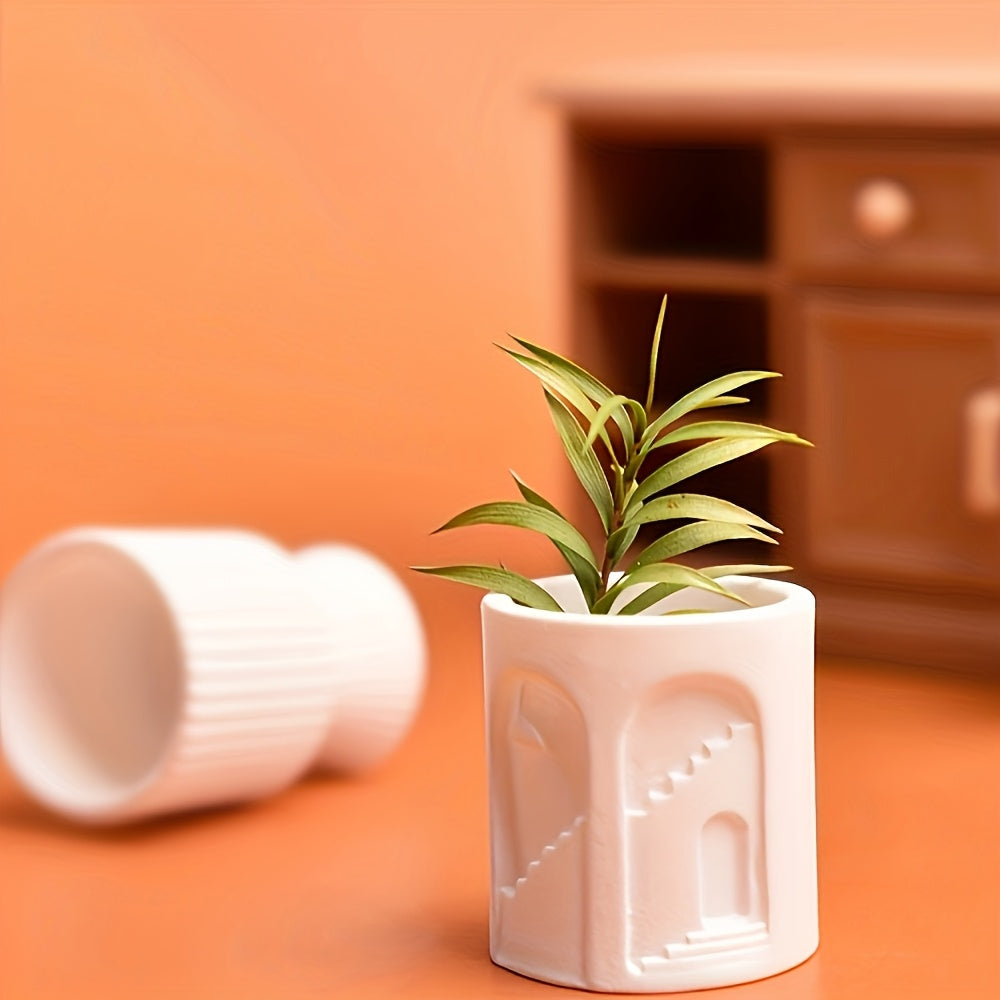 10pcs Mini White Resin Flower Pots - Miniature Garden Decor & Craft Supplies
